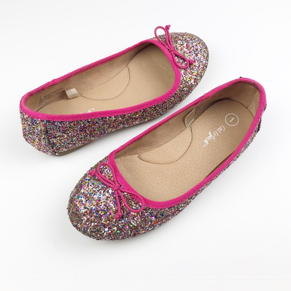 Cat & Jack Lesley Rainbow Glitter Ballet Flats Pink Size 1